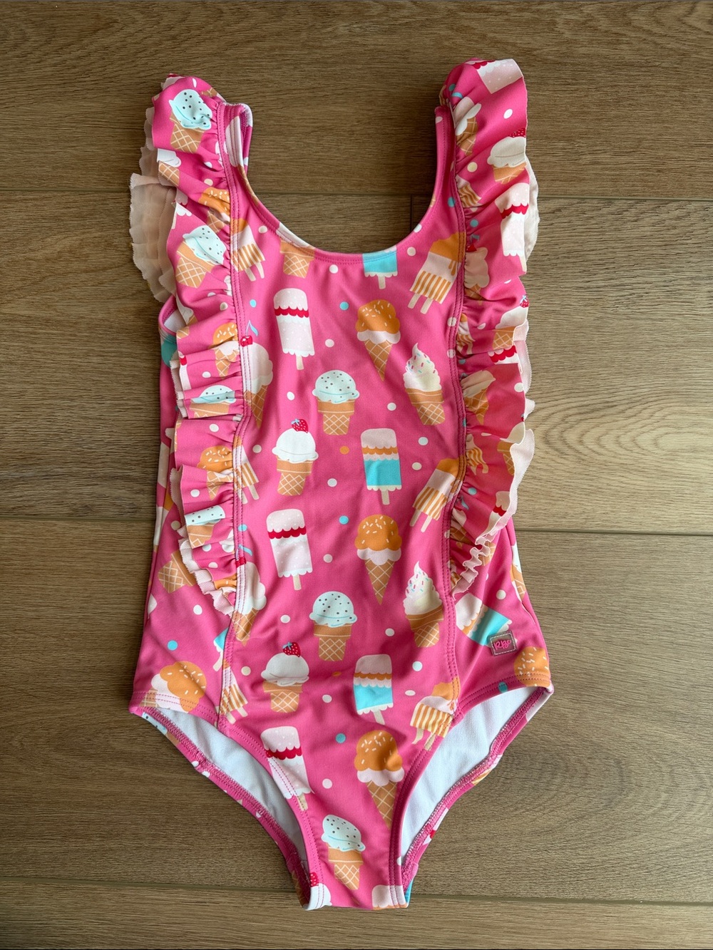 Ruffle Butts Pink Ice Cream & Popsicle Ruffle One-Piece Swimsuit - bow on back